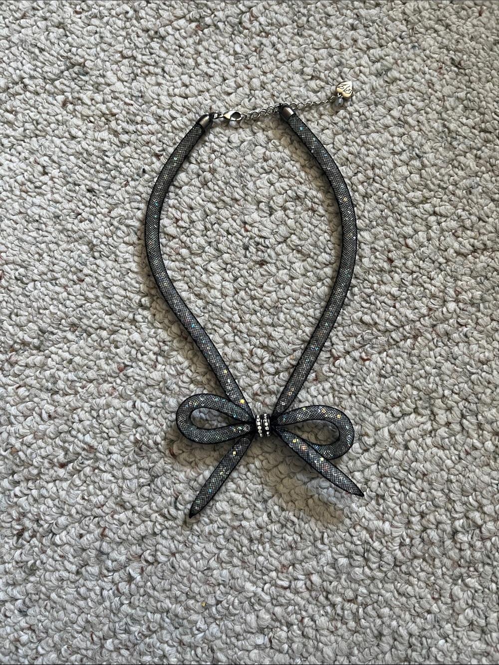 Betsey Johnson Black Glitter Bow Choker Necklace